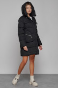 Оптом Пальто утепленное с капюшоном зимнее женское черного цвета 52429Ch, фото 6