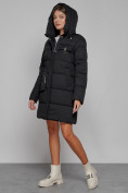 Оптом Пальто утепленное с капюшоном зимнее женское черного цвета 52429Ch, фото 7