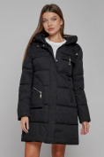 Оптом Пальто утепленное с капюшоном зимнее женское черного цвета 52429Ch, фото 8