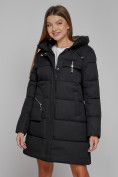 Оптом Пальто утепленное с капюшоном зимнее женское черного цвета 52429Ch, фото 9
