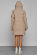 Оптом Пальто утепленное с капюшоном зимнее женское светло-коричневого цвета 52429SK, фото 4