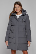 Оптом Пальто утепленное с капюшоном зимнее женское темно-серого цвета 52429TC, фото 8