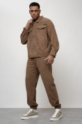 Оптом Спортивный костюм мужской модный из микровельвета бежевого цвета 55002B, фото 10