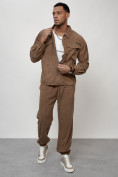 Оптом Спортивный костюм мужской модный из микровельвета бежевого цвета 55002B в Баку, фото 12