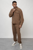 Оптом Спортивный костюм мужской модный из микровельвета бежевого цвета 55002B, фото 13