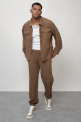 Оптом Спортивный костюм мужской модный из микровельвета бежевого цвета 55002B в Баку, фото 14