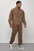 Оптом Спортивный костюм мужской модный из микровельвета бежевого цвета 55002B, фото 3