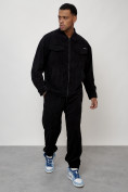 Оптом Спортивный костюм мужской модный из микровельвета черного цвета 55002Ch в Баку, фото 11