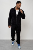 Оптом Спортивный костюм мужской модный из микровельвета черного цвета 55002Ch, фото 12