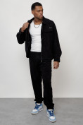 Оптом Спортивный костюм мужской модный из микровельвета черного цвета 55002Ch, фото 13