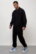 Оптом Спортивный костюм мужской модный из микровельвета черного цвета 55002Ch в Екатеринбурге, фото 2