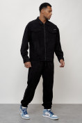 Оптом Спортивный костюм мужской модный из микровельвета черного цвета 55002Ch, фото 3