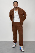 Оптом Спортивный костюм мужской модный из микровельвета коричневого цвета 55002K в Баку, фото 13