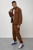 Оптом Спортивный костюм мужской модный из микровельвета коричневого цвета 55002K, фото 14