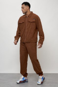 Оптом Спортивный костюм мужской модный из микровельвета коричневого цвета 55002K, фото 2