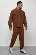 Оптом Спортивный костюм мужской модный из микровельвета коричневого цвета 55002K, фото 3