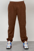 Оптом Спортивный костюм мужской модный из микровельвета коричневого цвета 55002K в Омске, фото 5