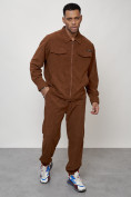 Оптом Спортивный костюм мужской модный из микровельвета коричневого цвета 55002K в Воронеже, фото 9