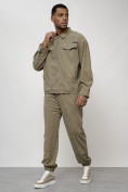 Оптом Спортивный костюм мужской модный из микровельвета цвета хаки 55002Kh в Уфе, фото 10
