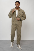 Оптом Спортивный костюм мужской модный из микровельвета цвета хаки 55002Kh в Перми, фото 11
