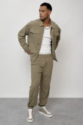 Оптом Спортивный костюм мужской модный из микровельвета цвета хаки 55002Kh, фото 13