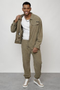 Оптом Спортивный костюм мужской модный из микровельвета цвета хаки 55002Kh, фото 14
