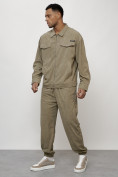 Оптом Спортивный костюм мужской модный из микровельвета цвета хаки 55002Kh, фото 2