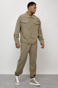 Оптом Спортивный костюм мужской модный из микровельвета цвета хаки 55002Kh, фото 3