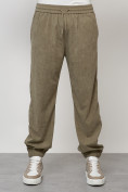 Оптом Спортивный костюм мужской модный из микровельвета цвета хаки 55002Kh, фото 5
