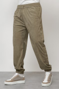Оптом Спортивный костюм мужской модный из микровельвета цвета хаки 55002Kh в Саратове, фото 6