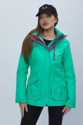 Оптом Куртка спортиная женская с капюшоном зеленого цвета 551702Z в Екатеринбурге, фото 9