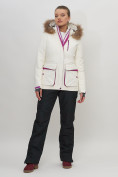 Оптом Куртка спортивная женская зимняя с мехом белого цвета 551777Bl в Казани