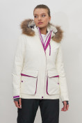 Оптом Куртка спортивная женская зимняя с мехом белого цвета 551777Bl в Казани, фото 4