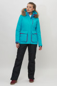 Оптом Куртка спортивная женская зимняя с мехом бирюзового цвета 551777Br в Казани