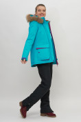 Оптом Куртка спортивная женская зимняя с мехом бирюзового цвета 551777Br в Казани, фото 12