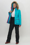 Оптом Куртка спортивная женская зимняя с мехом бирюзового цвета 551777Br в Казани, фото 15