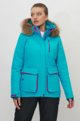 Оптом Куртка спортивная женская зимняя с мехом бирюзового цвета 551777Br в Казани, фото 5