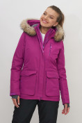 Оптом Куртка спортивная женская зимняя с мехом фиолетового цвета 551777F в Екатеринбурге, фото 5