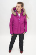 Оптом Куртка спортивная женская зимняя с мехом фиолетового цвета 551777F в Екатеринбурге, фото 6