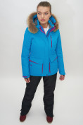 Оптом Куртка спортивная женская зимняя с мехом синего цвета 551777S в Казани, фото 4