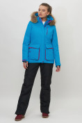 Оптом Куртка спортивная женская зимняя с мехом синего цвета 551777S в Казани
