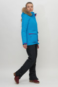 Оптом Куртка спортивная женская зимняя с мехом синего цвета 551777S в Екатеринбурге, фото 3