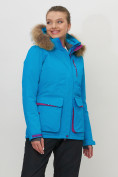 Оптом Куртка спортивная женская зимняя с мехом синего цвета 551777S в Казани, фото 7