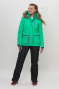 Оптом Куртка спортивная женская зимняя с мехом салатового цвета 551777Sl в Екатеринбурге