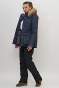 Оптом Куртка спортивная женская зимняя с мехом темно-синего цвета 551777TS в Казани, фото 10