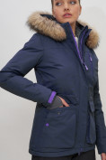 Оптом Куртка спортивная женская зимняя с мехом темно-синего цвета 551777TS в Казани, фото 14