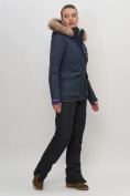 Оптом Куртка спортивная женская зимняя с мехом темно-синего цвета 551777TS в Казани, фото 3
