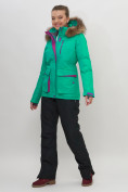 Оптом Куртка спортивная женская зимняя с мехом зеленого цвета 551777Z в Екатеринбурге, фото 3