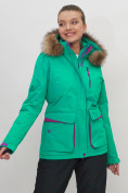 Оптом Куртка спортивная женская зимняя с мехом зеленого цвета 551777Z в Екатеринбурге, фото 4