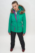 Оптом Куртка спортивная женская зимняя с мехом зеленого цвета 551777Z в Екатеринбурге, фото 5
